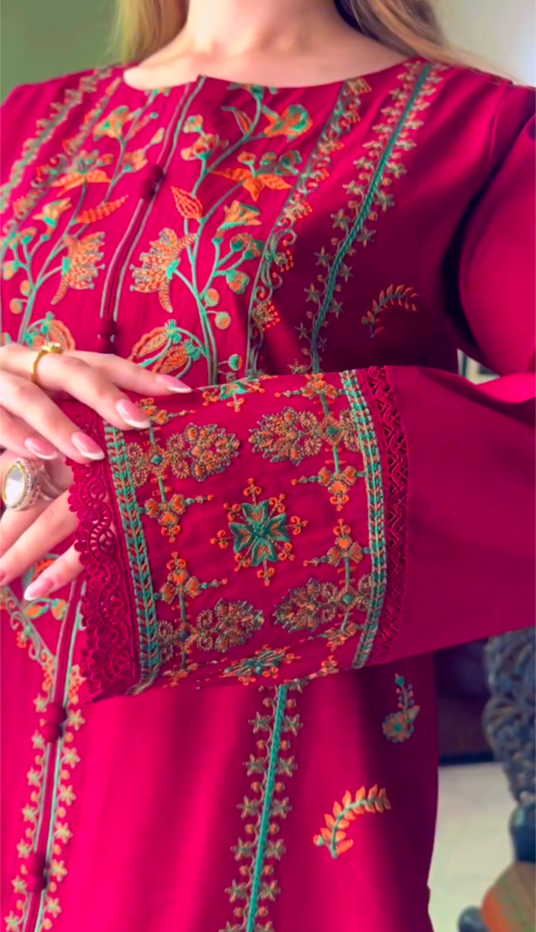 Luxury Embroidered 3-Piece Dress Set – Deep Magenta Edition - Image 5