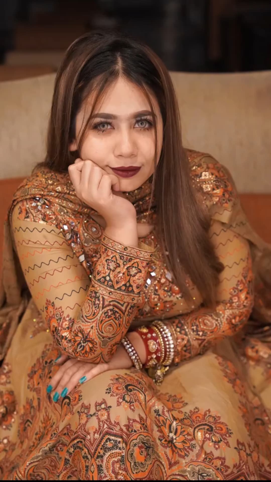 Luxury Printed Anarkali Gown Set with Matching Mask – 2 Piece Set - Image 7