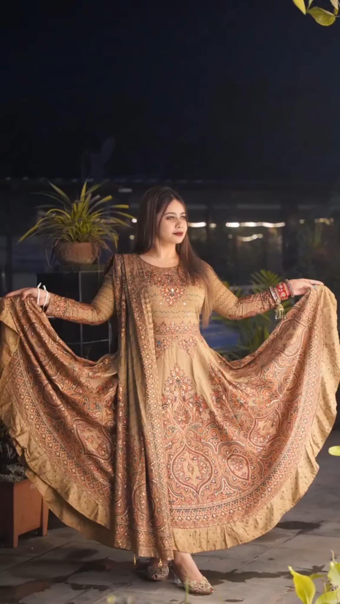 Luxury Printed Anarkali Gown Set with Matching Mask – 2 Piece Set - Image 6