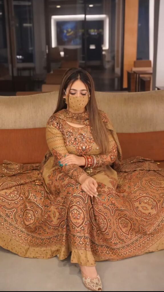 Luxury Printed Anarkali Gown Set with Matching Mask – 2 Piece Set