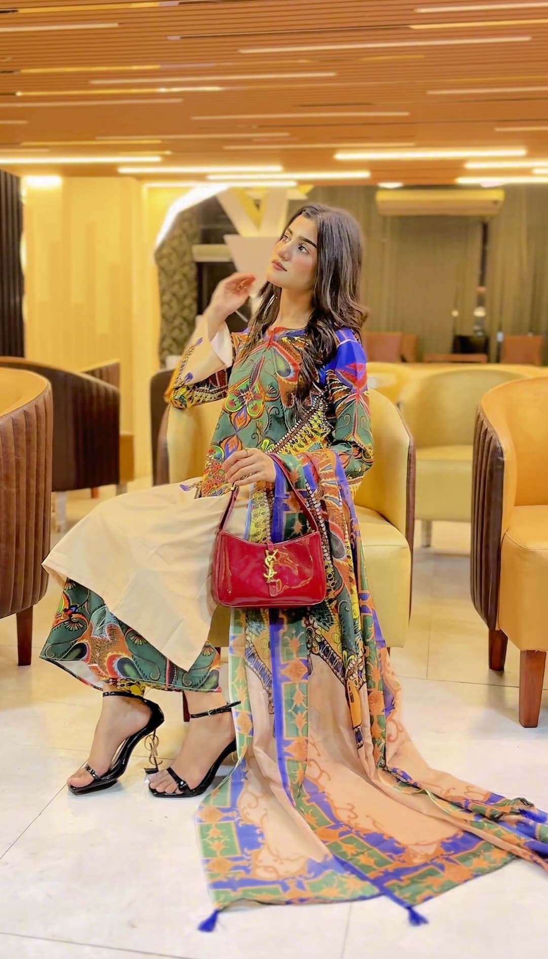 Luxury Dubai Digital Printed Silk Dress Butterfly 3Pics Set - Image 5