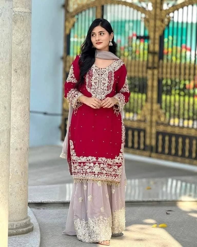 Embroidered & Stone Work 3-Piece Formal Dress Set