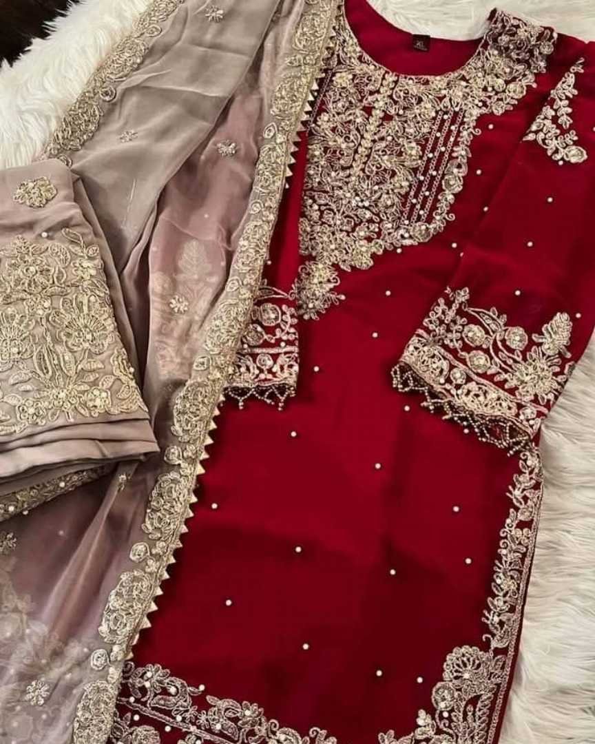 Embroidered & Stone Work 3-Piece Formal Dress Set - Image 2