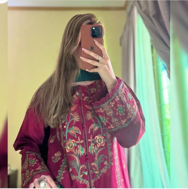 Luxury Embroidered 3-Piece Dress Set – Deep Magenta Edition