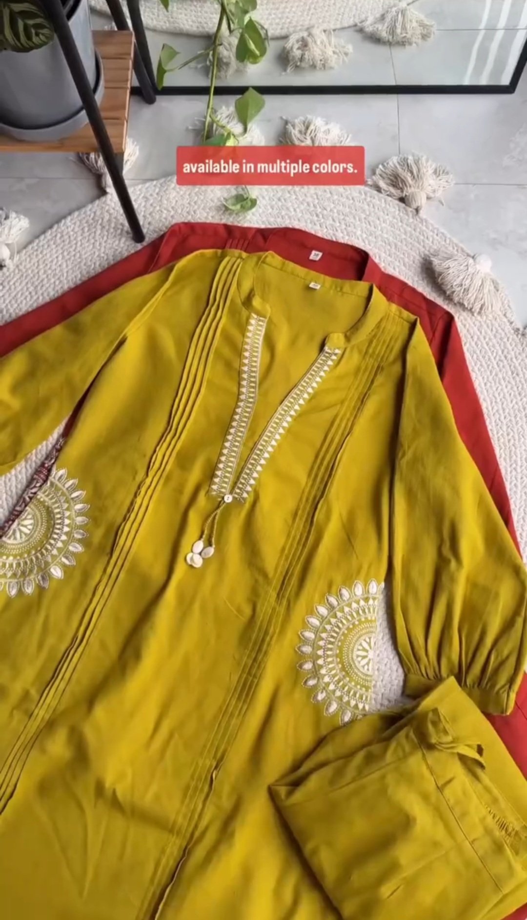 Ethnic Embroidered Cotton Kurta Set 2 Pics (Dual Colour) - Image 2