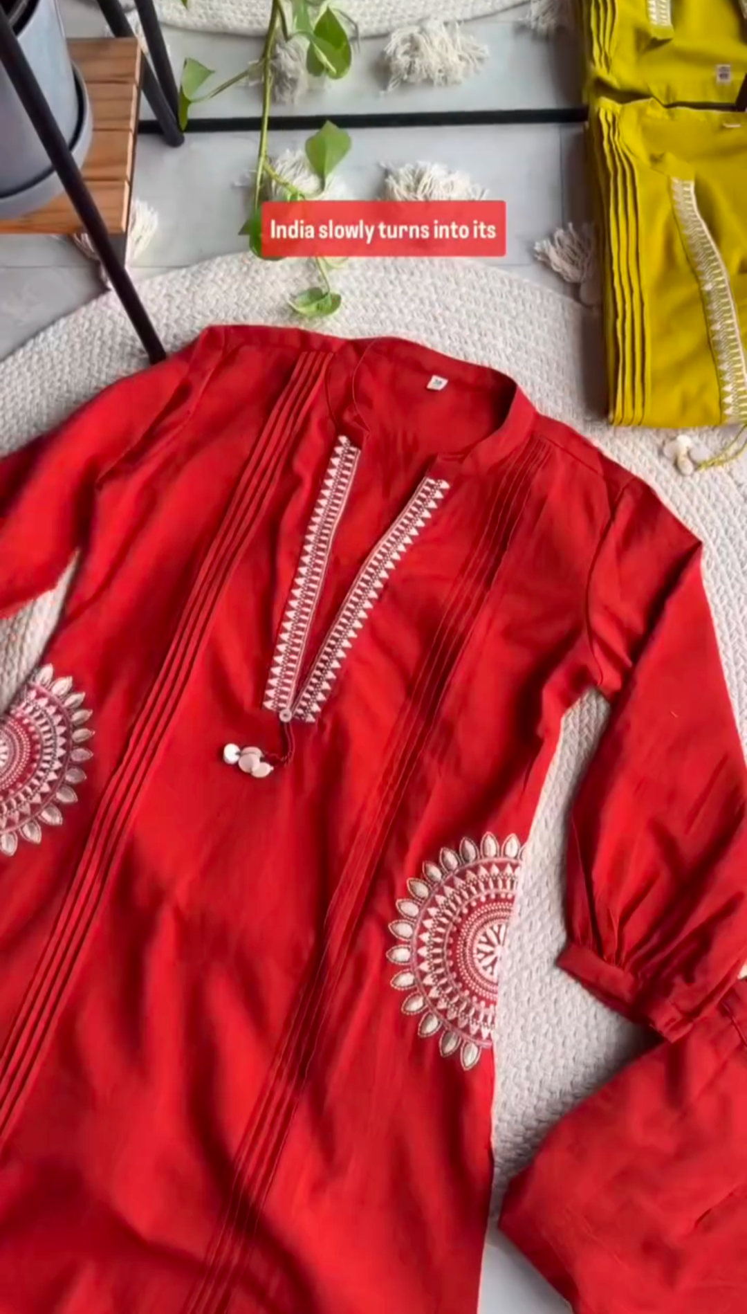 Ethnic Embroidered Cotton Kurta Set 2 Pics (Dual Colour)