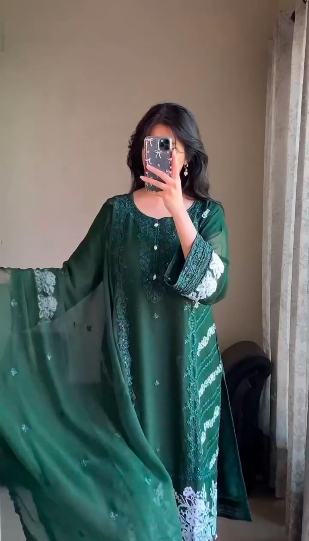 4-Piece Indian Jorjet Embroidered Suit with Inner, Cotton Pants & Chiffon Dupatta